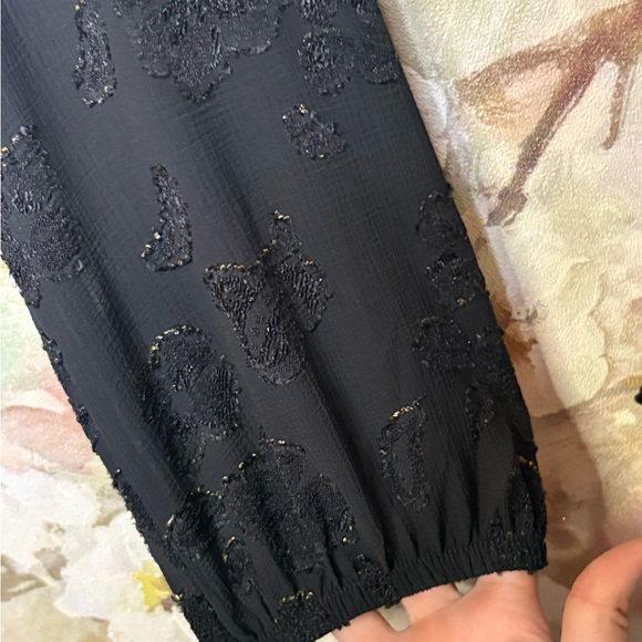 NEW!$94•Soft Surroundings Black Blouse with Embroidered Sleeves - Picture 2 of 7